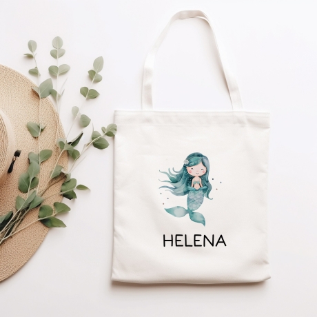 Meerjungfrau Stofftasche Personalisiert Einschulung Kindergarten Wäschebeutel Sportbeutel mit Wunschnamen für Schule, Wechselwäsche