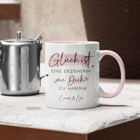 Personalisierte Tasse mit Spruch Glück ist einen Erzieher wie dich zu haben zum Geburtstag, Geschenk, Ostern, Weihnachtsgeschenk, Abschied