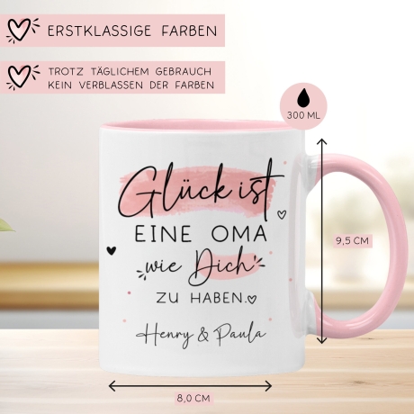 Handgefertigte Personalisierte Tasse – Glück ist eine OMA wie dich zu haben - Geschenk zum Muttertag Geburtstag, Ostern, Weihnachten - Name