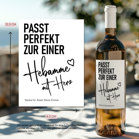 Personalisiertes Weinetikett Hebamme mit Herz Flaschenetikett Geschenk - Schwangerschaft - Geburt Geschenk - Name - Dankeschön - Etikett
