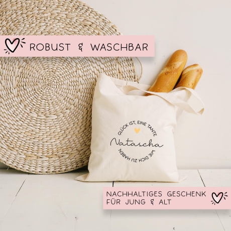 Personalisierte Einkaufstasche Glück ist eine Tante wie dich zu haben | Jutebeutel - Stofftasche - Wunschname - Stoffbeutel - Jutetasche
