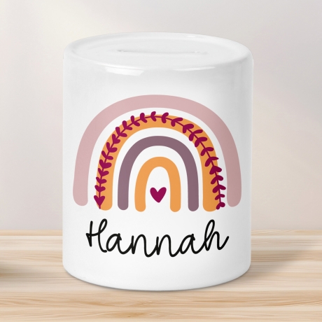 Personalisierte Spardose Regenbogen mit Namen und Datum - Rosa - Geschenk für Mädchen zum Geburtstag Weihnachten Firmung Geburt Einschulung