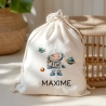 Stoffbeutel Astronaut Turnbeutel Rucksack, Kindergartentasche mit Name personalisiert Weltraum Weltall Astronaut aus Bio-Baumwolle