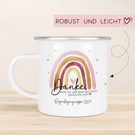 Danke das du uns beim Wachsen geholfen hast Emaille Tasse - Regenbogen Abschiedsgeschenk für Erzieherin Geschenk Abschiedsgeschenk Lehrerin