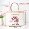 Geschenkidee zur Einschulung Tasche Regenbogen Schulkind mit Wunschnamen | Jute Pocket | Personalisiert | Geschenktasche für Schulanfang