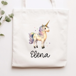 Stofftasche Beutel Namen Einhorn - Personalisierte Kinder Beutel Kindertasche - Wechselwäsche, Schmutzwäsche Tragetasche - Wechselkleidung