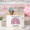 Einschulung - Personalisierte Jute Pocket Tasche | mit Wunschnamen | Schulkind Regenbogen Herz | Lila | als Geschenktasche für Schulanfang
