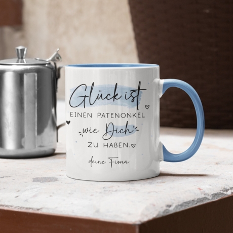 Personalisierte Tasse mit Spruch Glück ist einen Patenonkel wie dich zu haben zum Geburtstag, Geschenk, Ostern, Weihnachtsgeschenk