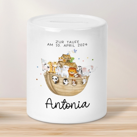 Arche Noah Spardose mit Name Taufgeschenk Spardose Kind Geldgeschenk Taufe Geschenke Babygeschenke Baby personalisiert Geburt Geschenke