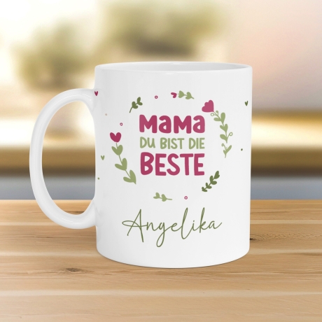 Personalisierte Muttertag Kaffee Tasse Mama du bist die Beste [Wunschname] – Geschenk für Geburtstag, Dankeschön und Weihnachten - Weiß