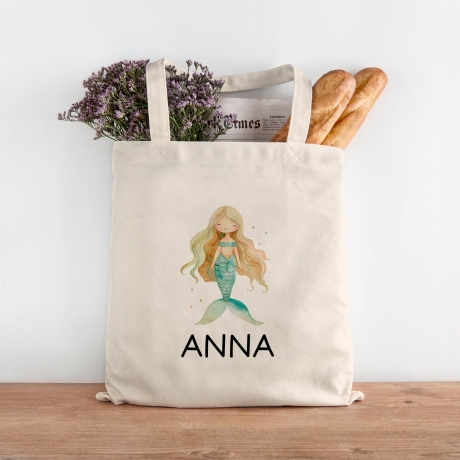 Einschulung Stofftasche Personalisiert Meerjungfrau Kindergarten Wäschebeutel Kinder-Beutel mit Wunschnamen für Schule, Wechselwäsche