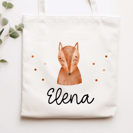Fuchs Stofftasche Tasche Kinder-Beutel mit Namen Wunschname als Sporttasche, Wechselwäsche, Tragetasche -für Kita Schule & Kindergarten