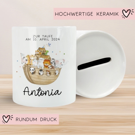 Arche Noah Spardose mit Name Taufgeschenk Spardose Kind Geldgeschenk Taufe Geschenke Babygeschenke Baby personalisiert Geburt Geschenke