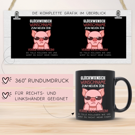 Neuer Job Tasse mit Namen - Abschiedsgeschenk Kollegen - Personalisierte Tasse mit Spruch: Glückwunsch zum neuen Job Kaffeetasse Sparschwein