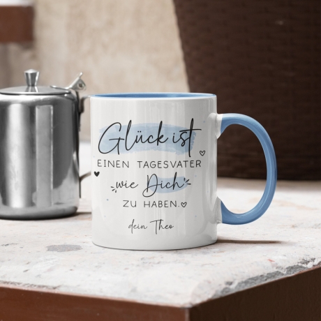 Personalisierte Tasse mit Spruch Glück ist einen Tagesvater wie dich zu haben zum Geburtstag, Geschenk, Ostern, Weihnachtsgeschenk