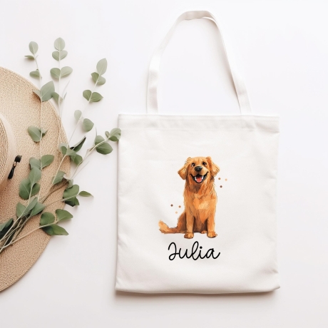 Personalisierte Stofftasche Golden Retriever Hund Name - Kinder Beutel Kindertasche mit Wunschname - Wechselwäsche - Tasche- Wechselkleidung