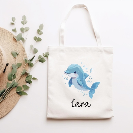 Turnbeutel Wäschebeutel Delfin Delphin - Personalisiert - Wunschnamen - Schule - mit Name - Rucksack - Wechselkleidung - Weihnachten