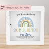 Spardose Regenbogen Blau Boho Schulkind 2024 Einschulung mit Wunschname Name Kind personalisiert Kinder mit optionalen Wunschtext