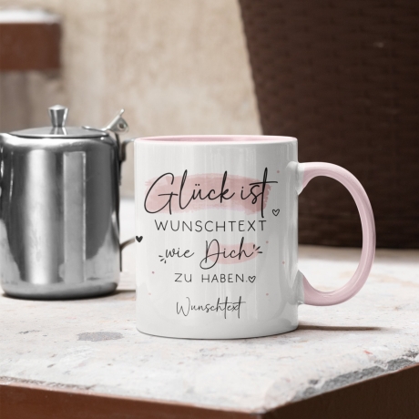 Handgefertigte Personalisierte Glück ist... - Tasse komplett mit Wunschtext und Wunschname. Zum Geburtstag, Muttertag, Ostern, Weihnachten