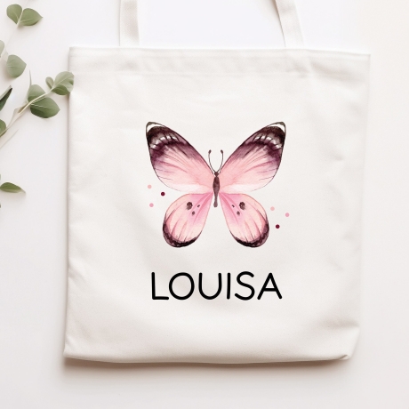Rosa Schmetterling Stoff Tasche Personalisiert und Namen. Für Kindergarten und Schule - Wäschebeutel Wechselwäsche KITA | Mädchen & Junge