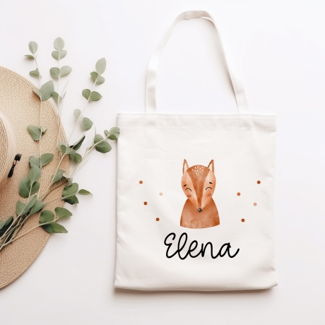 Fuchs Stofftasche Tasche Kinder-Beutel mit Namen Wunschname als Sporttasche, Wechselwäsche, Tragetasche -für Kita Schule & Kindergarten