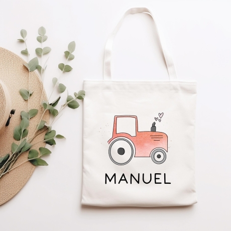 Turnbeutel Traktor Rot Personalisierter Trecker - Sportbeutel mit Namen - Beutel für Wechselwäsche für Schule Kindergarten - Weihnachten