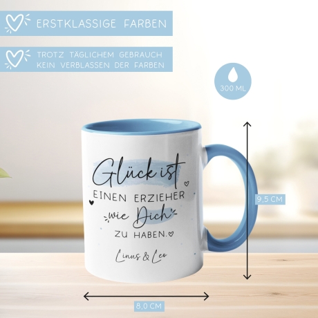 Personalisierte Tasse mit Spruch Glück ist einen Erzieher wie dich zu haben zum Geburtstag, Geschenk, Ostern, Weihnachtsgeschenk, Abschied