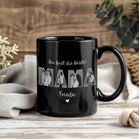 Personalisierte Foto Tasse Mama personalisiert zum Muttertag Weihnachten - Fototasse mit eigenen Bildern selbst gestalten - Geschenk - 325ml