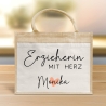 Erzieherin mit Herz - Personalisierte Tasche Jute - Geschenk Juteasche Abschiedsgeschenk Schule Kindergarten - Beste Erzieherin Wunschtext