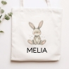 Kinder-Beutel mit Namen personalisiert - Hase - Stofftasche als Sporttasche, Wechselwäsche, Tragetasche - Kita, Schule & Kindergarten