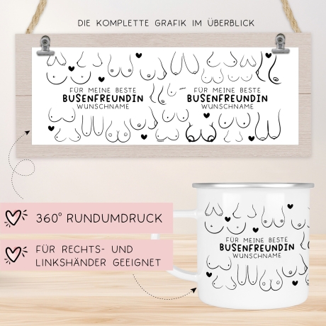 Personalisierte Busenfreundin Emaille Tasse Becher mit eigenen Namen oder Wunschnamen | Für die beste Freundin - BFF - liebste Freundin