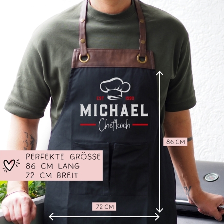 Grillschürze Chefkoch personalisiert für Männer mit Name Kunstleder Applikation zum Geburtstag - Weihnachten Baumwollschürze, Küchenschürze