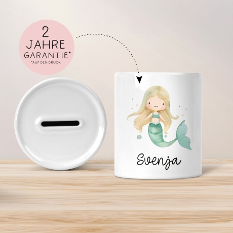 Spardose Meerjungfrau Personalisiert mit Name oder Wunschnamen für Mädchen aus Keramik. Geschenk Taufe, Geburtstag od. Weihnachten - 04