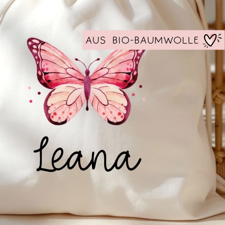 Turnbeutel Schmetterling Personalisiert | Rucksack mit Wunschnamen | Gymbag, Sportbeutel für Schule, Kindergarten, Wäsche, Trainingsbeutel