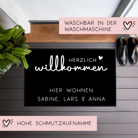 Personalisierte Fußmatte - Fussmatte mit Wunschnamen | Herzlich Willkommen | 60 x 40 cm | Geschenkidee zum Umzug, Einzug für Familien, Umzug