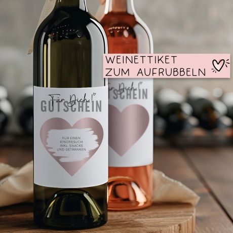 Gutschein Für dich Weinflaschen-Etikett | Personalisiertes Wein Flaschen Etikett | Rubbellos Weinetikett Weihnachten - Rosa