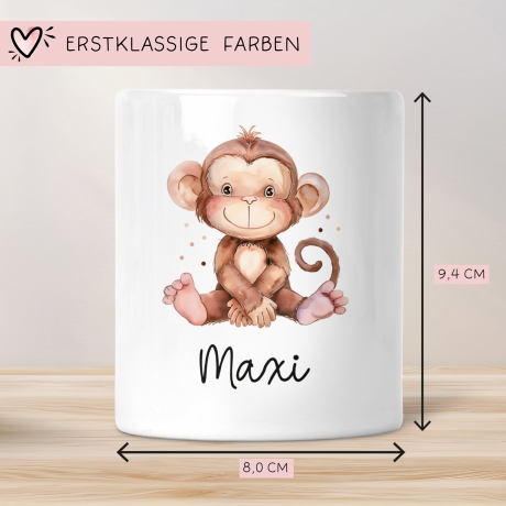 Personalisierte Kinder Spardose Affe Tier mit Namen optional Datum - Braun - Geschenk für Junge & Mädchen zum Geburtstag Weihnachten Firmung