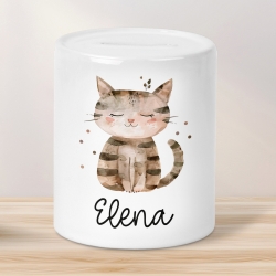 Personalisierte Kinder Spardose Katze Tier mit Namen optional mit Datum - Braun - Geschenk für Junge & Mädchen zum Geburtstag Weihnachten