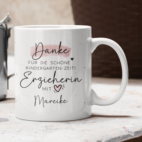 Personalisierte Tasse  Danke für die schöne Kindergarten-Zeit - Geschenk für Erzieher und Erzieherin mit Herz - Geschenke Namen KITA KIGA