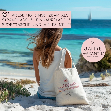 Weltbeste Schwägerin Tasche Stoffbeutel - mit Wunschname - Einkaufstasche - Tolle Geschenkidee für Mit Namen zum Geburtstag Personalisiert