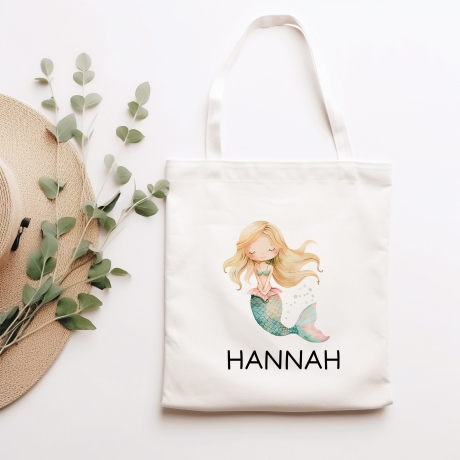 Personalisiert Meerjungfrau Einschulung Stofftasche Kindergarten Wäschebeutel Kinder-Beutel mit Wunschnamen für Schule, Wechselwäsche