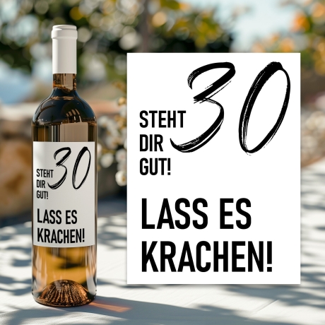 Weinetikett runder Geburtstag 20 30 40 50 60, Flaschenetikett für Weinflaschen, ideales Geschenk für Weinliebhaber - Schwarz