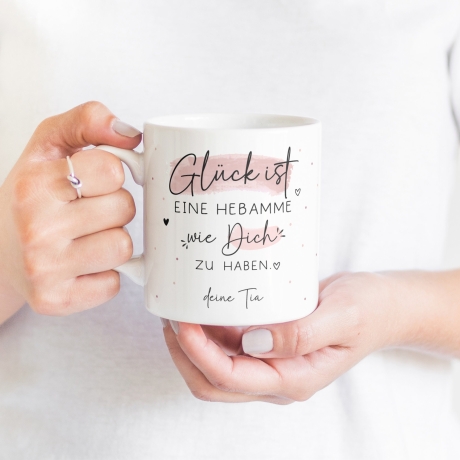Handgefertigte Personalisierte Tasse – Glück ist eine HEBAMME wie dich zu haben - Geschenk zum Geburtstag, Ostern, Weihnachten -Wunschnamen