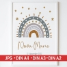 Personalisiertes Poster Geburtsposter in DIN A4 mit Regenbogen, Wunschname, Kinderzimmer Poster Name, Geschenk Baby, Geschenk zur Geburt
