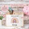 Schulkind Regenbogen Einschulung Tasche | Jute Pocket |Personalisiert mit Wunschnamen | Herz als Geschenktasche für Schulanfang - 1 Schultag
