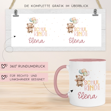 Schulkind 2024 Tasse, personalisiertes Einschulungsgeschenk, personalisierte Tasse für Jungen und Mädchen