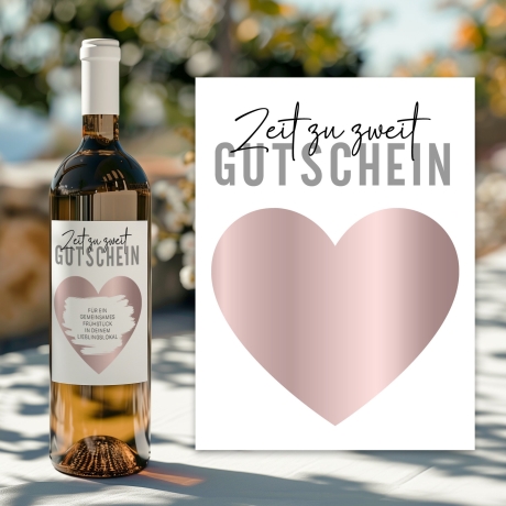 Rubbellos | Zeit zu zweit Gutschein | Personalisiertes Weinflaschen-Etikett | Weinetikett Weihnachten Geburtstag Valentinstag Geschenk