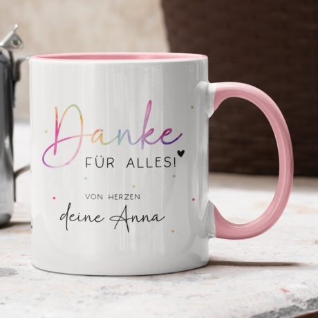 Personalisierte Tasse - Danke für alles -mit eigenen Wunschtext. Kaffee-Tasse Dankeschön-Geschenke Vatertag Muttertag Geburtstag Weihnachten