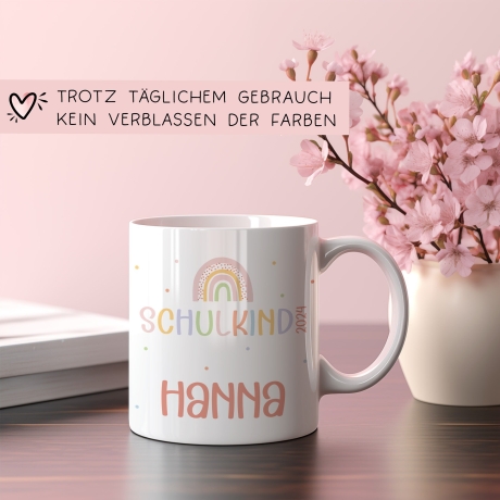 Regenbogen Kindertasse Schulkind 2024 Name Kakao Tasse Kind Kindergeschirr personalisiert Kinder Geschenk Geburtstagsgeschenk