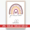 Personalisiertes Poster Geburtsposter in DIN A4 mit Regenbogen, Wunschname, Kinderzimmer Poster Name, Geschenk Baby, Geschenk zur Geburt